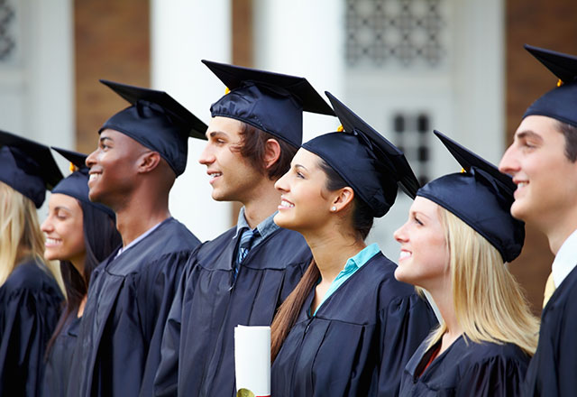 Graduates wearing caps and gowns