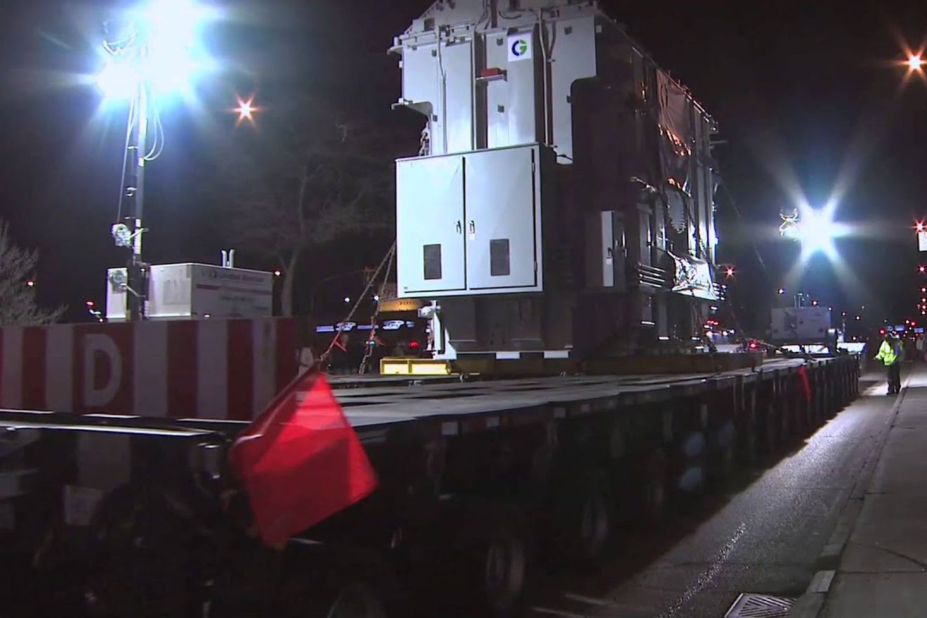 Thumbnail for video: “Massive transformers moving to Riel Station”.