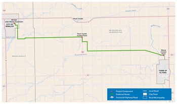 Carte du tracé privilégié d’Altona à Winkler