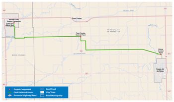 Carte du tracé privilégié d’Altona à Winkler