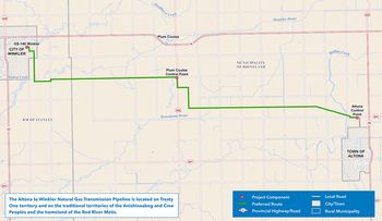 Carte du tracé privilégié d’Altona à Winkler