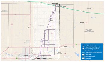 Carte de la région de Brandon au Manitoba.