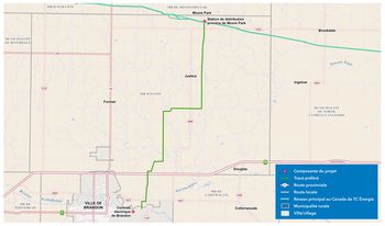 Carte de la région de Brandon au Manitoba.