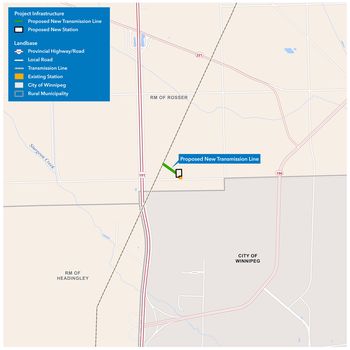 Map of a section of Manitoba northwest of Winnipeg showing the location of the proposed Summit Station