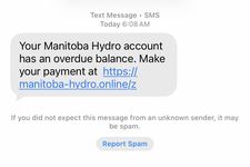 A text message warning of an overdue balance with a link to make payment.