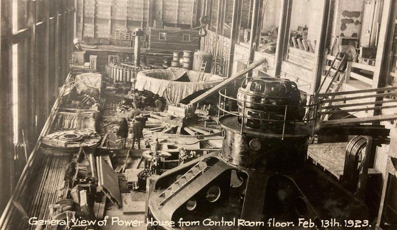General view of power house from control room floor. Feb 13th, 1923.