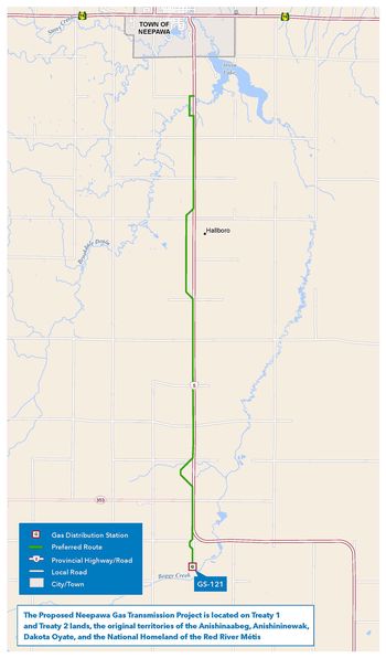 Preferred route map for the Neepawa gas transmission pipeline