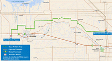 Carte de Winnipeg et de Portage la Prairie où le tracé privilégié est indiqué par une ligne verte continue.