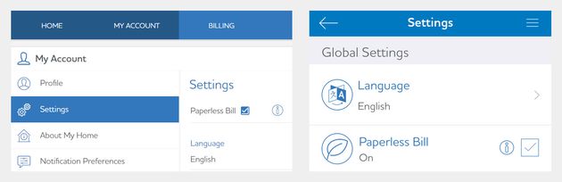 Screenshot of settings menu in the browser view.