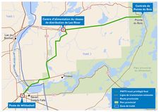 Une carte du tracé final privilégié pour la ligne de transmission de Pointe du Bois à Whiteshell.