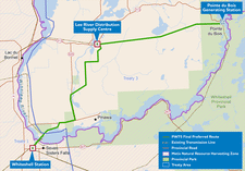 A map of the final preferred route between the Lee River DSC and Whiteshell station.