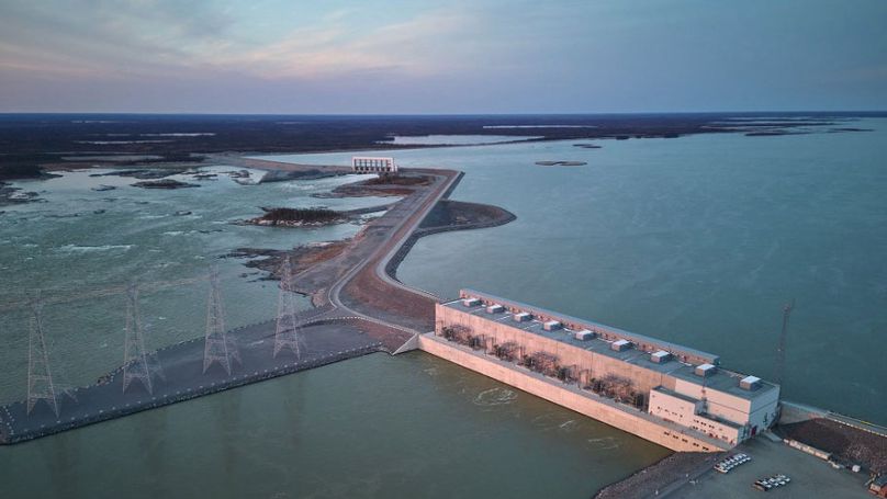 Aerial photo of Keeyask generating station on the Nelson River.