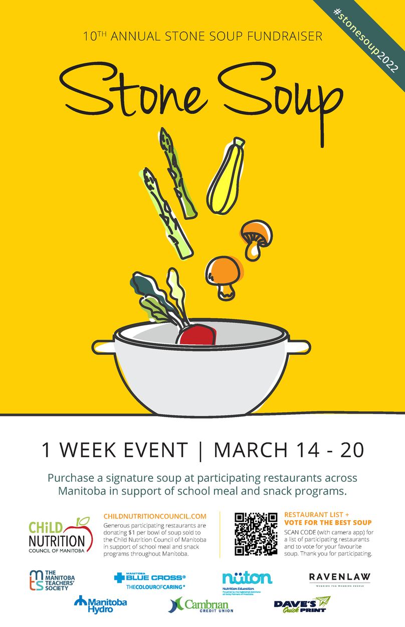 Stone Soup event poster with sponsor logos and Q-code.