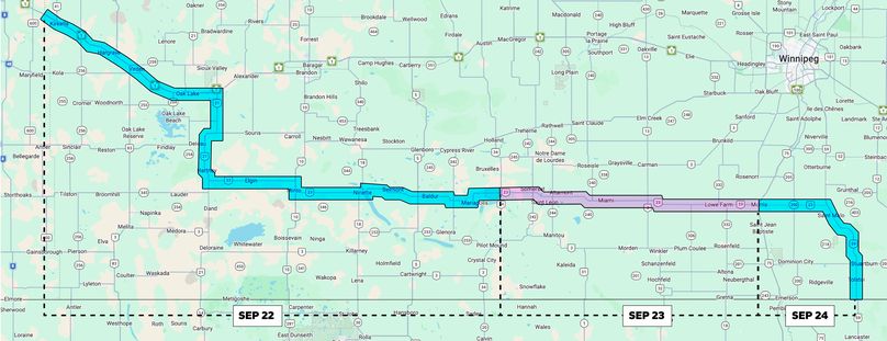 A map of the affected route