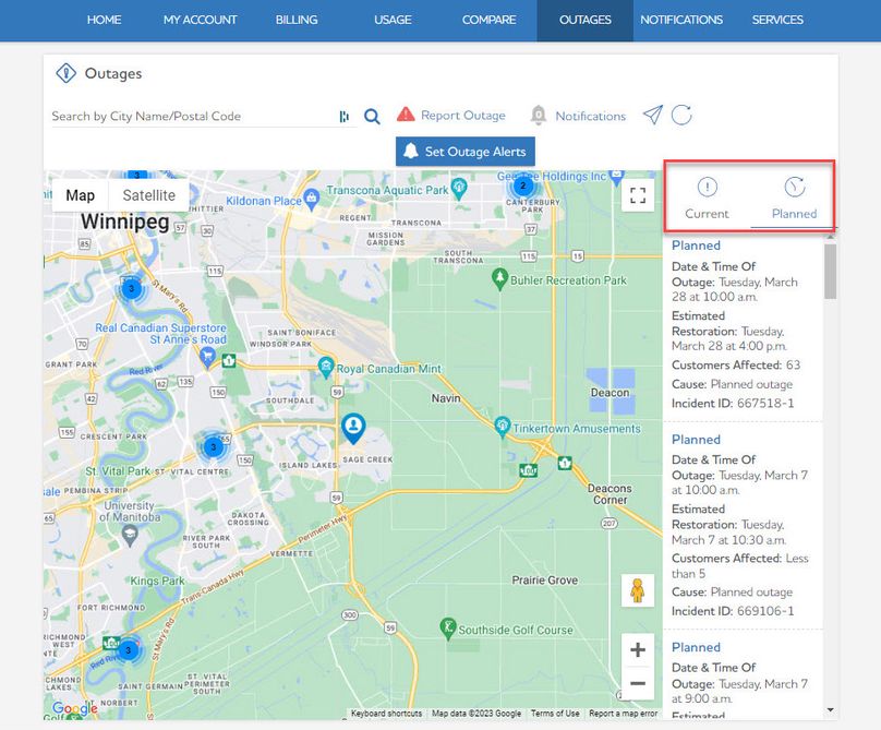 Manitoba Hydro outages map