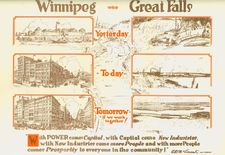 Publication de la centrale de Great Falls contenant des illustrations imaginées de l’expansion future de Winnipeg.