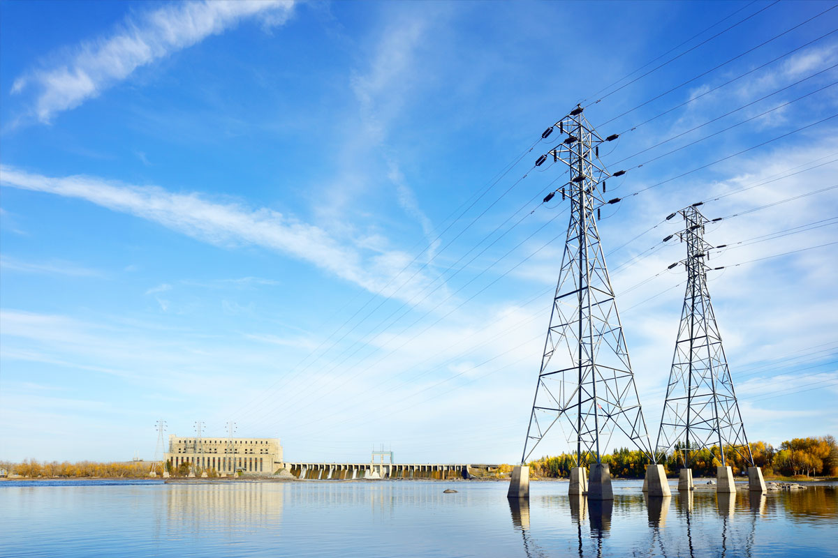 Generating station surrounded by water